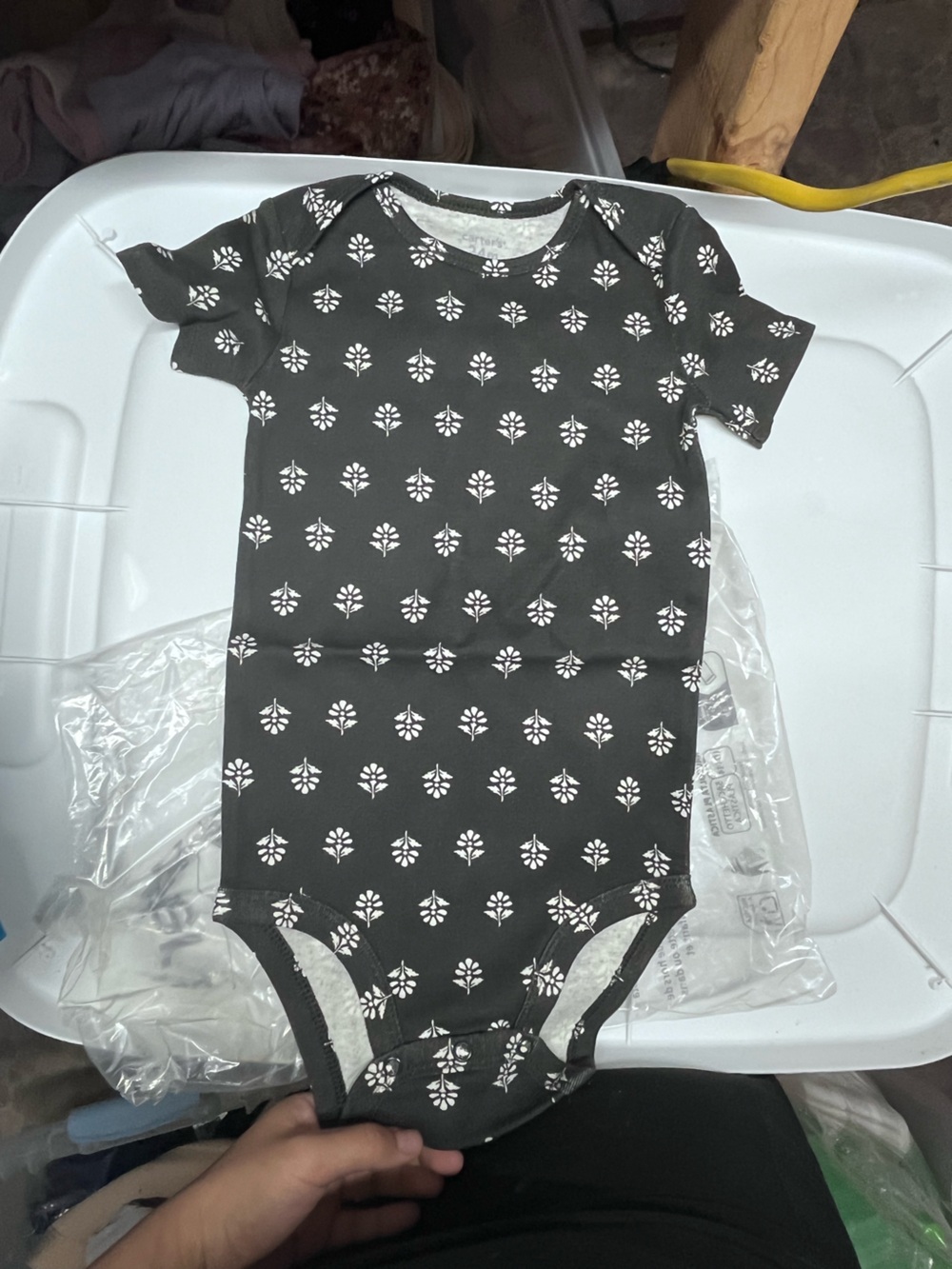 NWOT Carter's Black Top with White Floral Motif